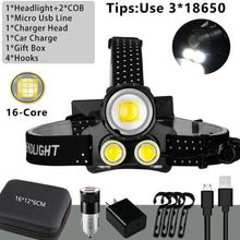 Load image into Gallery viewer, Newest Waterproof XHP199 16-Core Super Bright Powerful Lantern Headlamp XHP110 LED USB Flashlight XHP50 Headlight Rechargeable 18650 Zoom Torch Light
