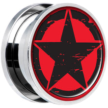 Load image into Gallery viewer, Black Red Distressed Star Steel Screw Fit Plug Set 18mm