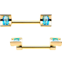 Load image into Gallery viewer, 14G Blue Gem Gold Tone Sccop Captive Ring Barbell Nipple Ring Set