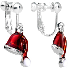 Load image into Gallery viewer, Silver Plated Red Santa Cap Christmas Clip On Earrings