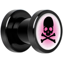 Load image into Gallery viewer, Pink Black Skull Black Anodized Screw Fit Plug Set 2G