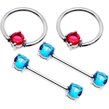将图片加载到图库查看器,5/8 Pink Aqua Gem Captive Ring Straight Barbell Nipple Ring Set