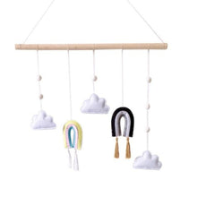 将图片加载到图库查看器,Nordic Healthier Style Cute Felt Clouds Shape Handmade Wall Hanging Fairy Tales Ornament Wooden Stick Tassel Pendant Hanging Ornaments For Kids Room Decoration Photography Props