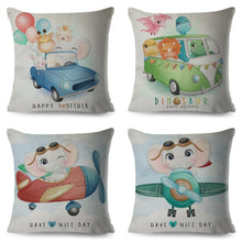 Load image into Gallery viewer, Nordic Style Pillow Cover Cute Cartoon Animal Drive Dinosaur Car Polyester Cotton Cushion Cover For Sofa Home Kids Room Throw Pillow Case Cover Dinosaur Cartoon Gray Soft Pillow Case For Decorative Bedroom Livingroom Sofa Farm House Cushion Covers