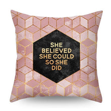 将图片加载到图库查看器,Nordic Style Pillow Covers Plant Letter Flower Geometric Sofa Cushion cover Headrest Pink Party Decorations Gift For Kids Geometric Decorative Throw Pillow Covers Square Cotton Cushion Covers Outdoor Sofa Home Pillow Covers