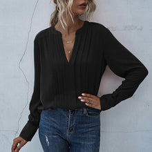将图片加载到图库查看器,Notched Neck Pleated Decoration Blouse