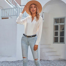 将图片加载到图库查看器,Notched Neck Pleated Decoration Blouse