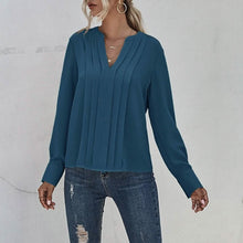 将图片加载到图库查看器,Notched Neck Pleated Decoration Blouse