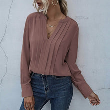 将图片加载到图库查看器,Notched Neck Pleated Decoration Blouse