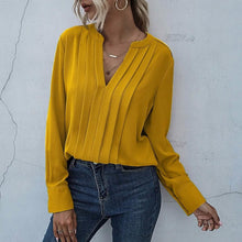 将图片加载到图库查看器,Notched Neck Pleated Decoration Blouse