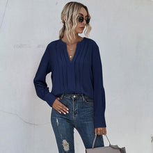 将图片加载到图库查看器,Notched Neck Pleated Decoration Blouse