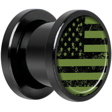 Load image into Gallery viewer, Green American Flag Black Anodized Screw Fit Plug Set 5mm to 20mm