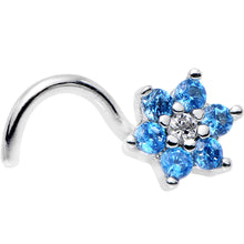 Load image into Gallery viewer, 18G 1/4 Aqua Blue and Clear CZ Gem Flower Right Nose Screw