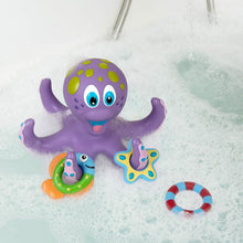 Load image into Gallery viewer, Nuby Floating Purple Octopus with 3 Hoopla Rings Interactive Bath Toy