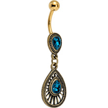 将图片加载到图库查看器,Navy Blue Gem Gold PVD Dewdrop Deco Dangle Belly Ring