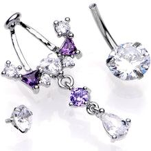 Load image into Gallery viewer, Clear Purple CZ Gem Alluring Elegance Dangle Belly Ring