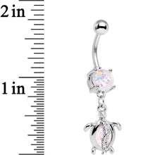 Load image into Gallery viewer, White Faux Opal Clear Gem Beach Turtle Dangle Belly Ring