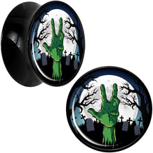 Load image into Gallery viewer, Cemetery Zombie Hand Halloween Black Acrylic Plug Set Available Sizes 0G to 20mm