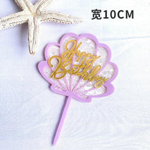Load image into Gallery viewer, Ocean Acrylic Cake Toppers Topper Happy Birthday Cake Picks DIY Cake Insert Topper Cup Cake Toothpick Party Wedding Birthday Cake Decoration Decorating Card Birthday Shell Cake Topper DIY Wedding Party Gift Cupcake Insert Card