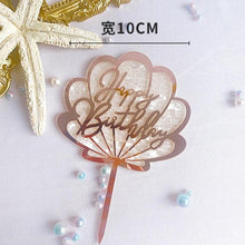 Load image into Gallery viewer, Ocean Acrylic Cake Toppers Topper Happy Birthday Cake Picks DIY Cake Insert Topper Cup Cake Toothpick Party Wedding Birthday Cake Decoration Decorating Card Birthday Shell Cake Topper DIY Wedding Party Gift Cupcake Insert Card