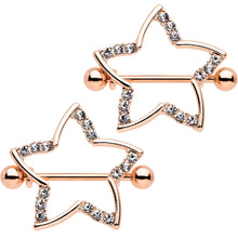 Load image into Gallery viewer, 21mm Clear Gem Rose Gold Anodized Hollow Star Nipple Shield Set