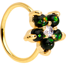Load image into Gallery viewer, 20G Clear CZ Green Faux Opal Gold Tone Flower Circular Ring