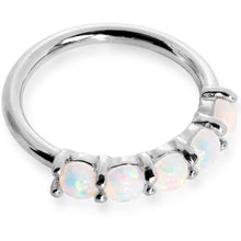 Load image into Gallery viewer, 18G White Synthetic Opal 14k White Gold Seamless Circular Ring