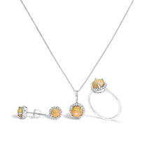 Load image into Gallery viewer, 10K White Gold Purple Amethyst and 3/8 Cttw Diamond Halo Jewelry Set (Earrings, Pendant & Ring)