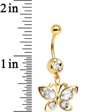 Load image into Gallery viewer, Clear Gem Gold PVD Burst of Color Butterfly Dangle Belly Ring