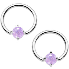 Load image into Gallery viewer, Purple CZ Gem Captive Ring Straight Barbell Nipple Ring Set