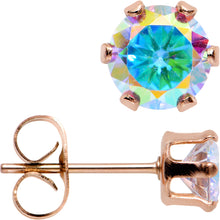 Load image into Gallery viewer, 5mm Aurora CZ Gem Rose Gold IP Post Stud Earrings