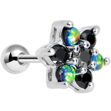 Load image into Gallery viewer, 16G 1/4 Black Faux Opal Black Flower Tragus Cartilage Earring