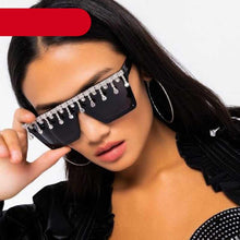 Load image into Gallery viewer, Oversize Square Crystal Sunglasses, Flat Top Oversized Sunglasses In Different Shades New Sun Wear Crystal Diamond Luxury Style Shades