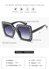 Load image into Gallery viewer, Oversized Sunglasses Square Diamond Sunglasses Women Retro Sunglasses Luxury & Diamond Square Shape Sunglasses For Women Branded Attractive Any Size Crystal Sun Glasses For Ladies Gradient Classic Mirror & Decent Shades