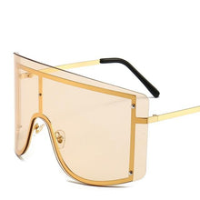 将图片加载到图库查看器,Oversized Women Blue & Yellow Gradient Sunglasses Fashionable Rimless In Metal For Female New Shades Personality Eyewear