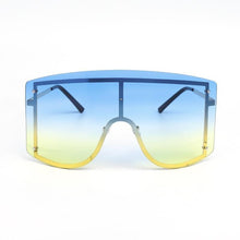 将图片加载到图库查看器,Oversized Women Blue & Yellow Gradient Sunglasses Fashionable Rimless In Metal For Female New Shades Personality Eyewear