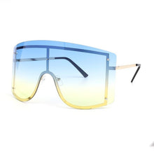 将图片加载到图库查看器,Oversized Women Blue & Yellow Gradient Sunglasses Fashionable Rimless In Metal For Female New Shades Personality Eyewear
