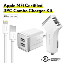 Load image into Gallery viewer, Overtime Home and Car Complete Charging Kit: Fast Wall & Car Chargers + Durable Lightning Cable