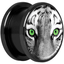 Load image into Gallery viewer, Black White Tiger Eyes Black Anodized Screw Fit Plug Set 5/8