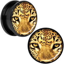 Load image into Gallery viewer, Full Color Leopard Eyes Black Anodized Screw Fit Plug Set 20mm