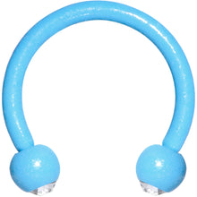 Load image into Gallery viewer, 16G Clear Gem Blue Glow in the Dark Horseshoe Circular Barbell
