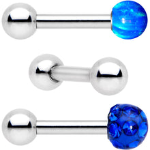 Load image into Gallery viewer, 16G 1/4 Blue Faux Opal Ball Cartilage Tragus Earring 3 Pack Set