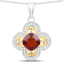 将图片加载到图库查看器,1.63 Carat Genuine Hessonite and White Diamond 18K Yellow Gold with .925 Sterling Silver Pendant