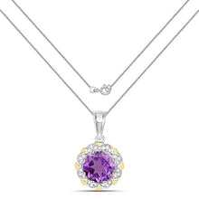 Load image into Gallery viewer, 1.87 Carat Genuine Amethyst and White Diamond 14K Yellow Gold with .925 Sterling Silver Pendant