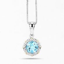 Load image into Gallery viewer, 2.32 Carat Genuine Swiss Blue Topaz and White Diamond 14K Yellow Gold with .925 Sterling Silver Pendant