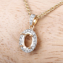 Load image into Gallery viewer, 0.18 Carat Genuine White Diamond 14K Yellow Gold Semi Mount Pendant - holds 8x6mm Oval Gemstone