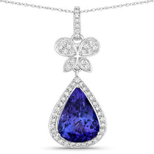 将图片加载到图库查看器,5.54 Carat Genuine Tanzanite and White Diamond 18K White Gold Pendant