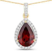 Load image into Gallery viewer, 3.29 Carat Genuine Rhodolite and White Diamond 14K Yellow Gold Pendant