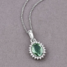 Load image into Gallery viewer, 1.39 Carat Genuine Green Tourmaline and White Diamond 14K White Gold Pendant
