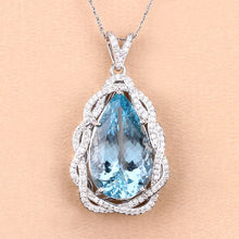 Load image into Gallery viewer, 11.90 Carat Genuine Aquamarine and White Diamond 14K White Gold Pendant